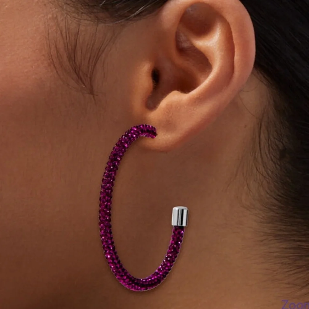 Purple Pavé Crystal 50MM Hoop Earrings